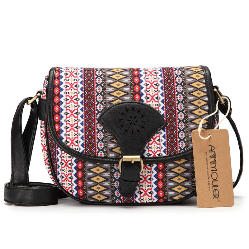 Annmouler Brand Design Damen Umhängetasche Vintage Aushöhlen Umhängetasche Pu-Leder Kleine Tasche Bohemian Style Messenger Bags