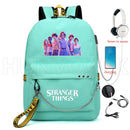 Nueva mochila Stranger Things HELLFIRE, mochila multifunción de lona de viaje con carga USB para estudiantes, mochila escolar para adolescentes, niños y niñas