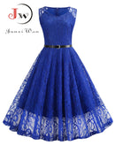 Women Summer Dress 50S 60S Elegant Vintage Lace Dress Robe Sleeveless Party Casual White Midi Vestidos