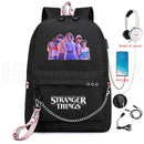 Nueva mochila Stranger Things HELLFIRE, mochila multifunción de lona de viaje con carga USB para estudiantes, mochila escolar para adolescentes, niños y niñas