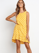 Lossky Women Summer Dress Polka Dot Chiffon Sleeveless Beach Mini Casual Yellow Sundress 2022 Fashion Dress For Women