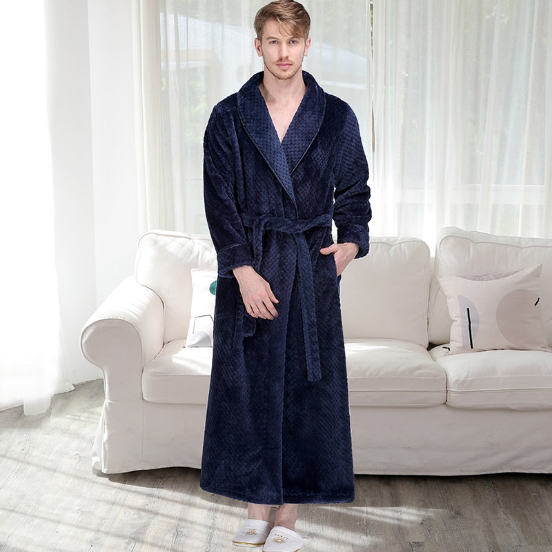 Herren Langer Dicker Warmer Flanell Bademantel Plus Größe Damen Roben Korallen Fleece Bademantel für Winter Morgenmantel Herren Kimono Nachtwäsche