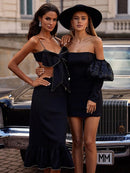 New Women Summer Style Sexy Hollow Out Black Crystal Diamonds Black Midi Bodycon Bandage Dress 2022 Elegant Evening Party Dress