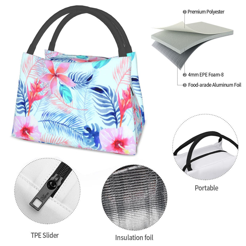 Tropical Floral Lunch Bag Lovely Pink Hibiscus Casual Lunch Box For Girls Picnic Portable Cooler Bag Waterproof Print Lunch Bags