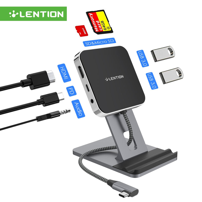 USB C Hub Docking Station Stand Adapter with4K HDMI 100W PD SD/TF Card Reader USB3.0 3.5mmHeadphone Jack iPad Pro Samsung Galaxy