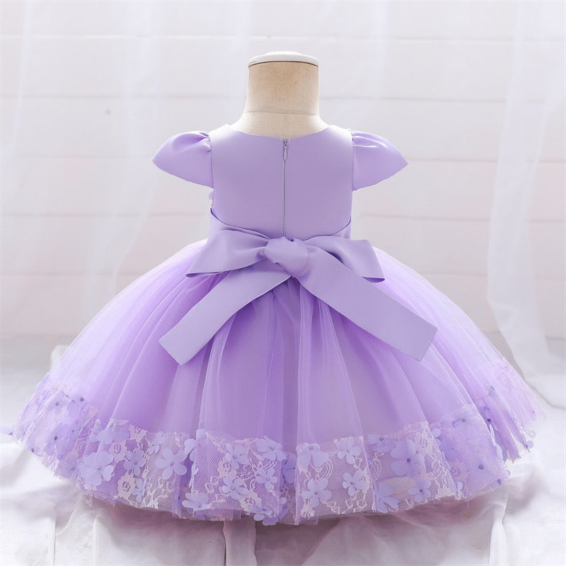 Flower Bow Infant Baby Girl Dress Lace Tutu Baptism Dresses for Girls 1st Year Birthday Party Wedding Baby Clothes