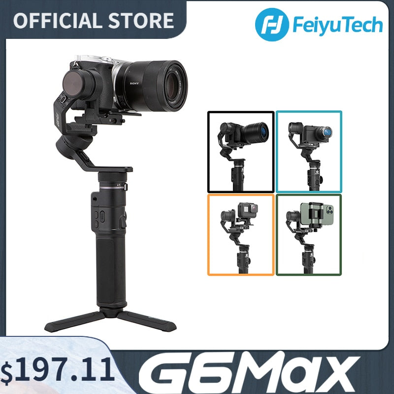 FeiyuTech G6 MAX All-in-One Gimbal Stabilizer 3-Axis Handheld Universal Smartphone Sony RX0 ZX-1 Cámara de acción DSLR sin espejo