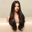 LOUIS FERRE Ombre Black Brown Cosplay Synthetic Wigs Long Middle Part Wavy Natural Hair Wig For Black Woman Afro Heat Resistant