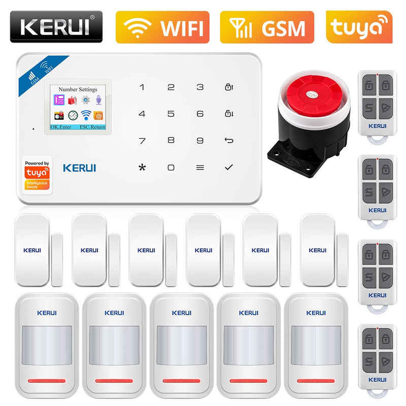 KERUI W181 WIFI GSM seguridad del hogar Tuya sistema de alarma inteligente APP Control Sensor de puerta inalámbrico PIR Detector de movimiento Kit de alarma antirrobo