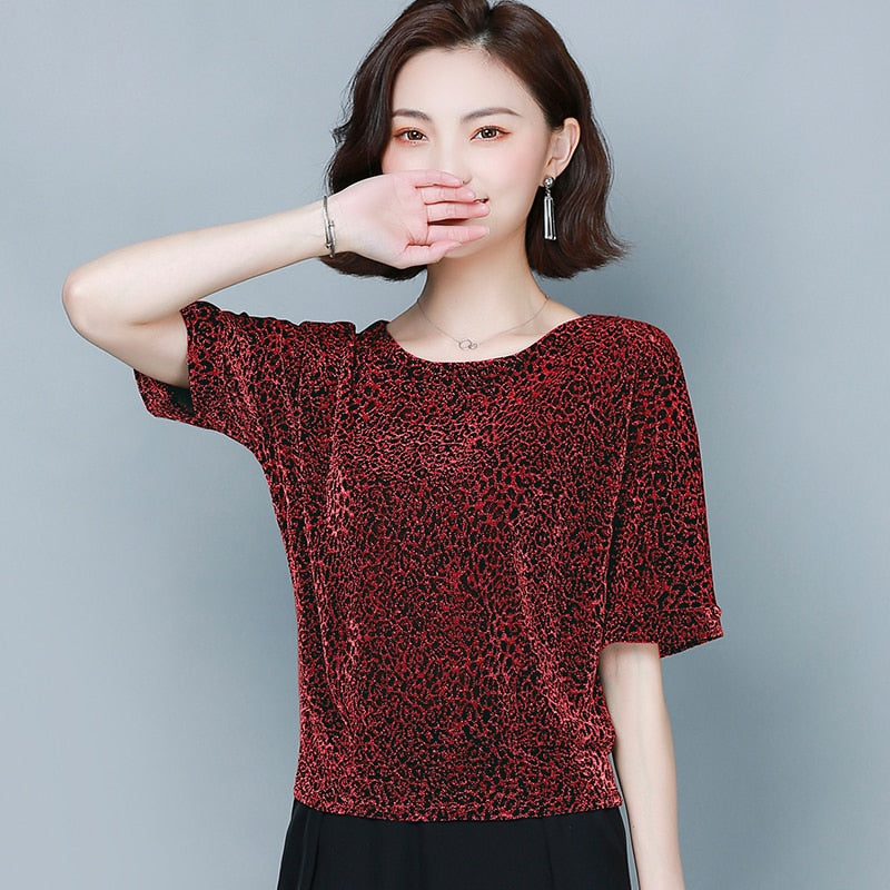 Sequin Blouses Red Shiny Women Blouses Plus Size Clothes M-4XL Short Sleeve Tops Fashion Elegant 2021 Summer Women Blouses 9197