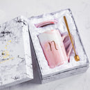 FSILE Marble Pattern Cup Gold Rim Mug Gift Box Set Coffee Cup  Couple Women Cup Flamingo Cup Ceramic with Hand Ceremony