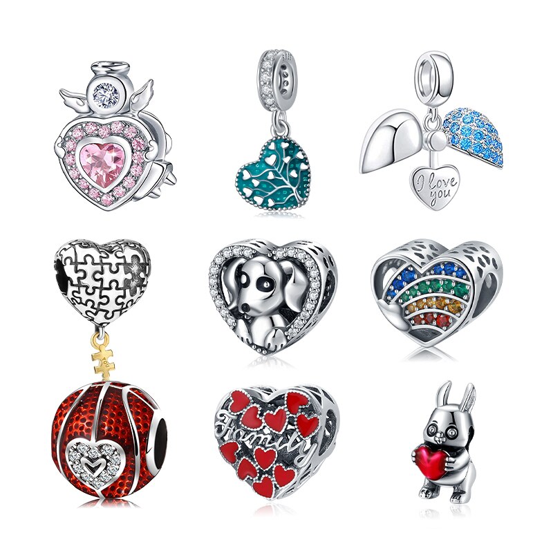 New 2022 Trend Silver Color Charms For Women Original Enamel Bead Fashion Circular Heart-Shaped Charm Fine Beads Jewelry Making