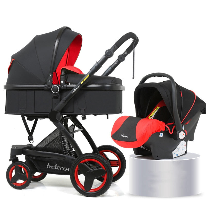 Schneller und kostenloser Versand Belecoo Luxus-Kinderwagen 2 in 1 Kinderwagen mit hoher Landschaft zum Liegen und Sitzen ab 2021