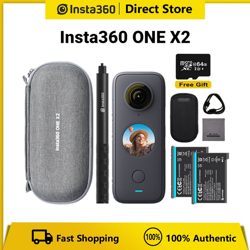 Original Insta360 One X2 Sport Action Camera 5.7K Video Waterproof To 10M FlowState Stabilization Steady Cam Mode Action Camera