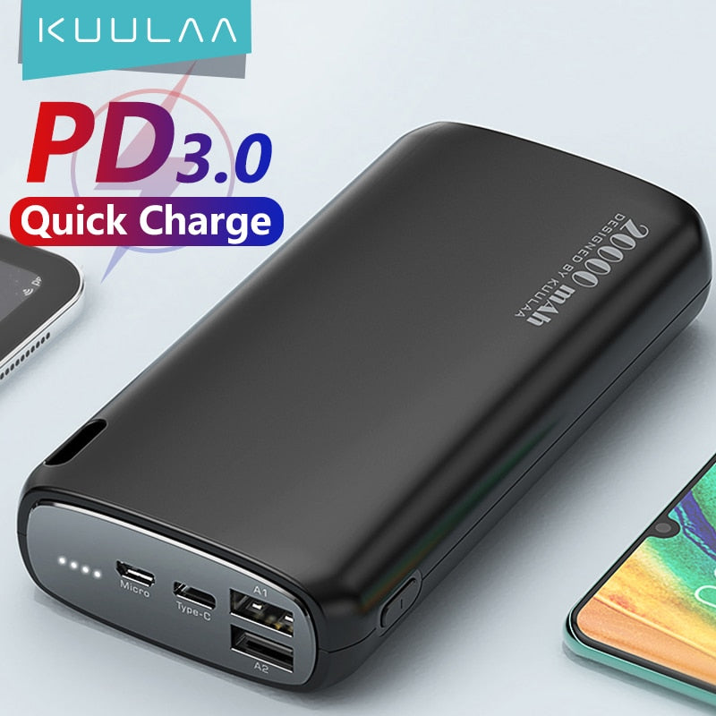 KUULAA Power Bank 20000mAh Portable Charging Poverbank Mobile Phone External Battery Charger Powerbank 20000 mAh for iPhone 14