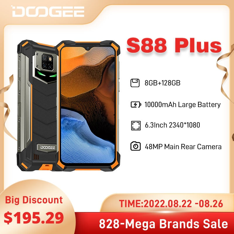 DOOGEE S88 Plus Rugged SmartPhone 48MP Main Camera 8GB RAM 128GB ROM IP68/IP69K smart phone Android 10 OS Global version