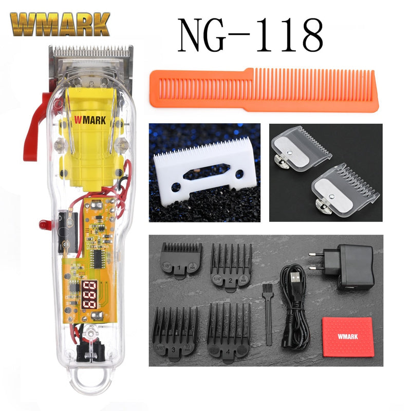 WMARK NG-108 NG-118 Wiederaufladbarer Haarschneider im transparenten Stil Professioneller Kabel- und kabelloser NG-202 Haarschneider