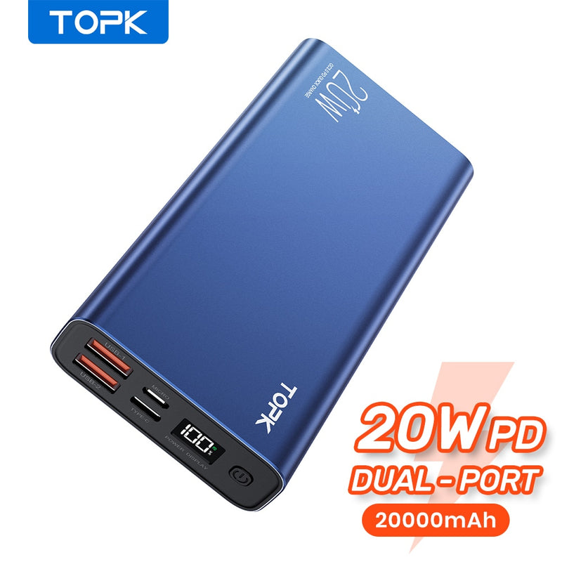 TOPK I2006P PD 20W Power Bank 20000mAh Carga portátil Poverbank Teléfono móvil Cargador de batería externo Powerbank 20000 mAh