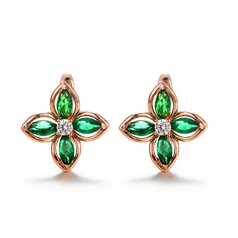 4 Color Noble Natural Zircon Flower Stud Earrings Red Green Color High Quality Earrings For Woman Aesthetic Luxury Jewelry Gift