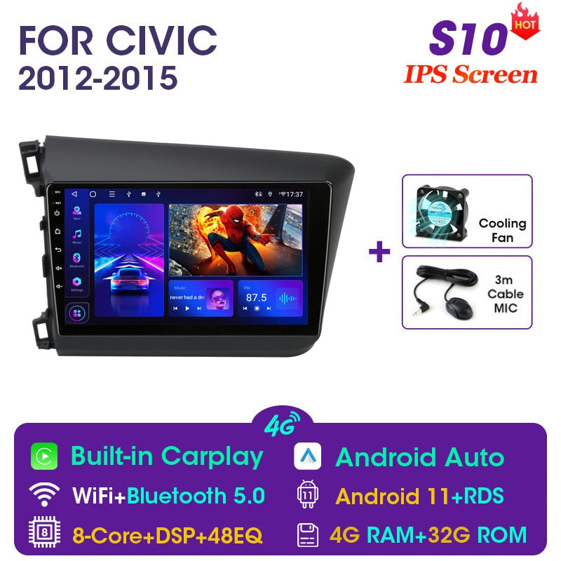 Vtopek 9" 4G Carplay DSP 2din Android 11.0 Autoradio Multimedia Video Player Navigation GPS für HONDA CIVIC 2012-2015 Haupteinheit