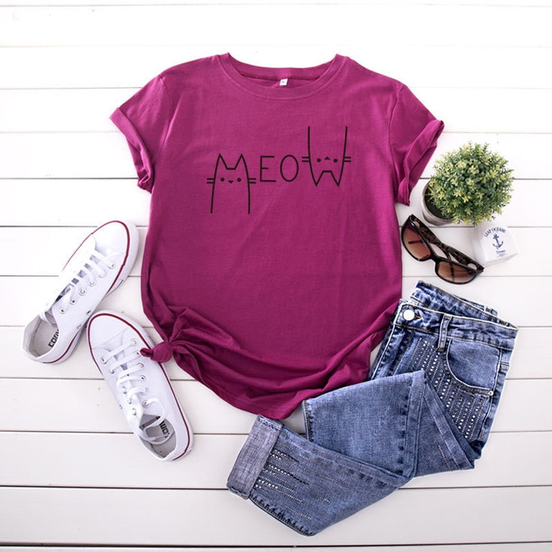 JCGO, camisetas de verano para mujer, camisetas de algodón con estampado de gato divertido de manga corta para mujer, camisetas regulares, camisetas informales con cuello redondo para mujer, camisetas gráficas