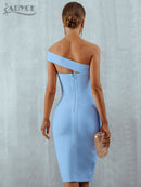 Adyce White Blue Bodycon Bandage Dress Women 2022 Summer Sexy Elegant Black One Shoulder Strapless Celebrity Runway Party Dress