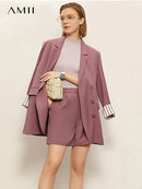 Amii Minimalism Blazers Spring Summer Office Lady Blazer Solid Patchwork Women Jacket Coat Causal Women&