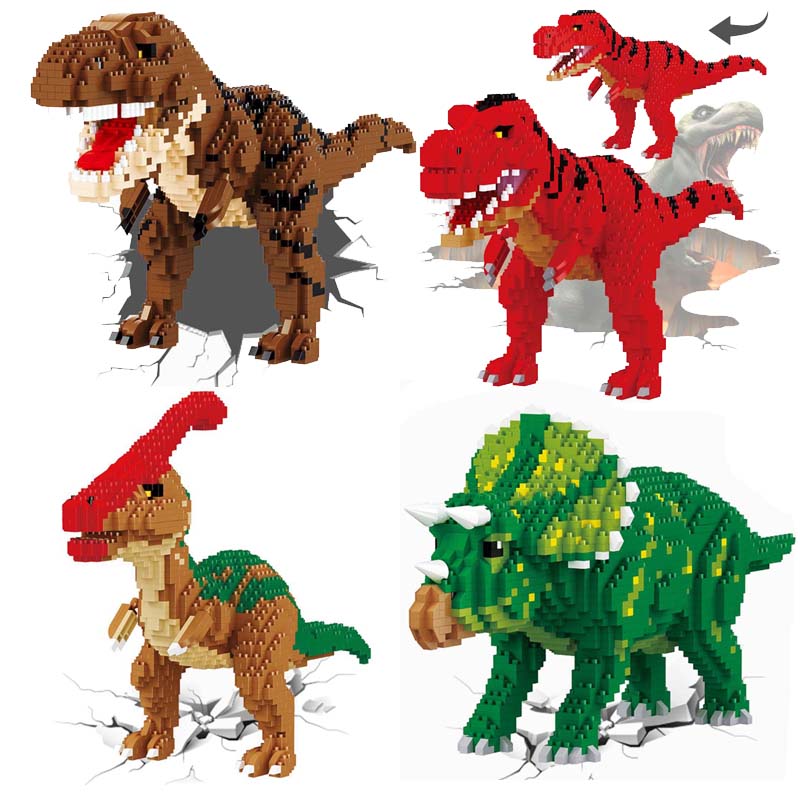 4 New Balody Dinosaur Blocks Classic Cartoon Anime Diamond Building Blocks Triceratops Model Tyrannosaurus Rex Bricks Toys