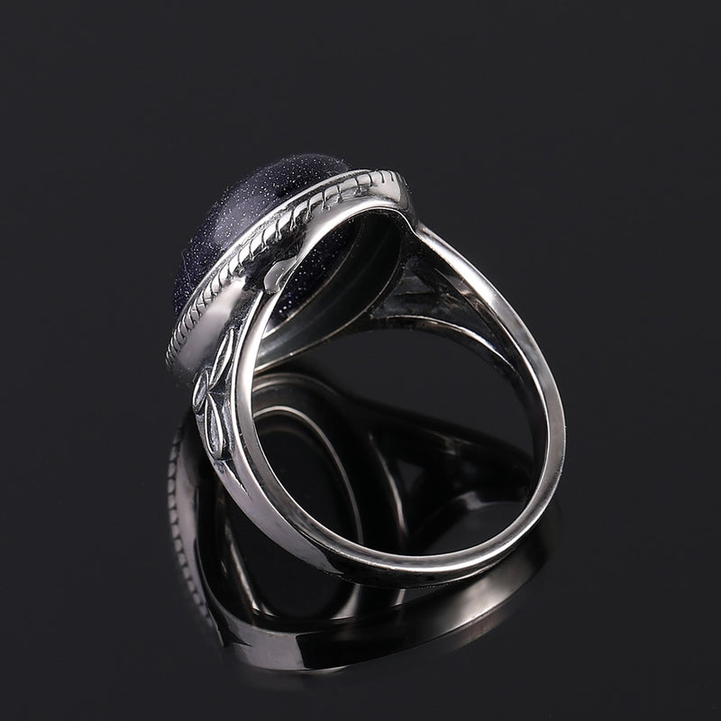 Vintage Ring Natural Blue Sandstone Rings for Women&