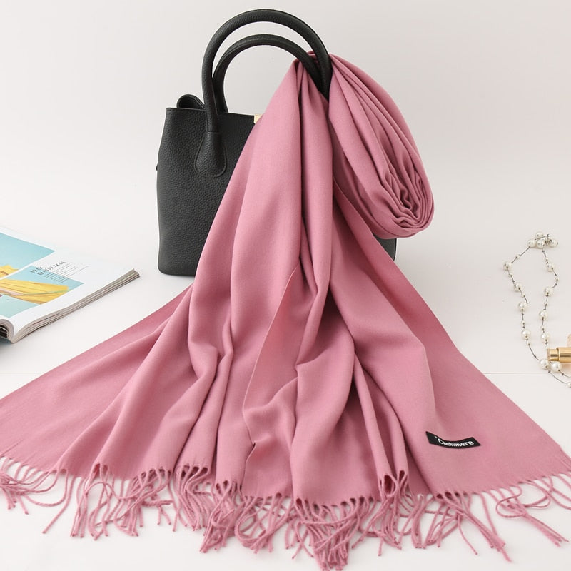 2022 Winter Scarf Solid Thick Women Cashmere Scarves Neck Head Warm Hijabs Pashmina Lady Shawls And Wraps Bandana Tassel