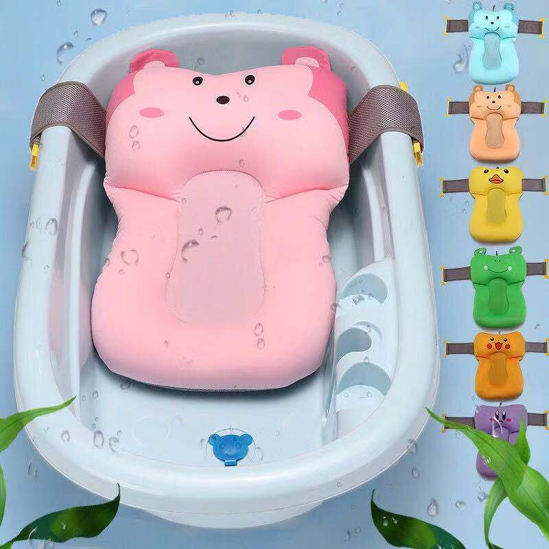 Bañera antideslizante portátil para bebé, 1 unidad, cojín de aire para recién nacido, cama/silla/estante para Baby Shower, almohadilla de baño para bebé con dibujos animados de animales bonitos