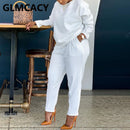 Conjunto de chándal sólido de dos piezas para mujer, camisa de manga larga con cuello redondo y pantalones casuales delgados