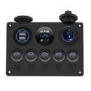Boat Switch Panel Car Switch Panel Waterproof Digital Voltmeter Dual USB Port 12V Outlet Combination Marine LED Rocker 5 Gang