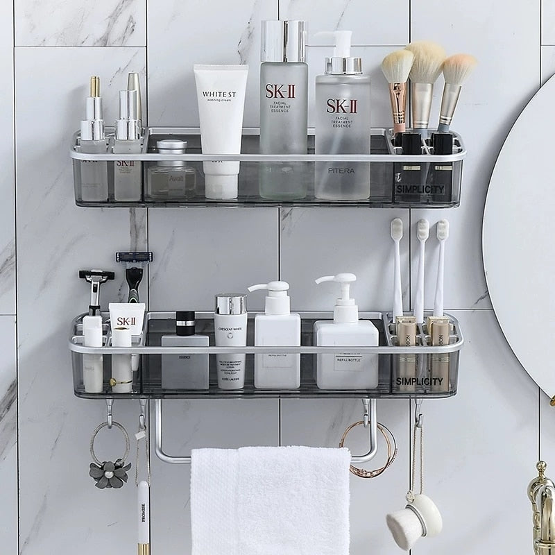 Estante de baño sin perforaciones, organizador de estante de almacenamiento de toallas cosméticas para champú, soporte de esquina de baño, artículos para el hogar, accesorios de baño