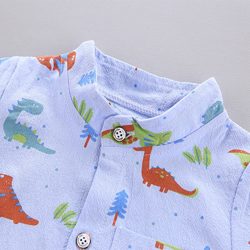 Summer Baby Boy Clothes Set Infant Cartoon Dinosaur Print Short Sleeve Shirt + Pants 1 2 3 4 Years Kid Toddler Boys Outfit