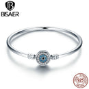 BISAER 925 Sterling Silber Dämonenauge Armbänder Blau Böse Augen Armreifen Pavefassung Zirkon 17-21CM für Damen Party Feiner Schmuck