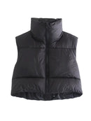 2022 Women Fashion Brown Cropped Vest Coat Female Stand Collar Zipper Waistcoat Ladies Casual Outerwear