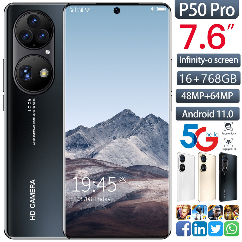 New cell phones P50Pro 7.6Inch 6800mAH Full Screen and Android11.0 16GB+768GB Memory 5G Network Smartphone Unlocked Mobile Phone