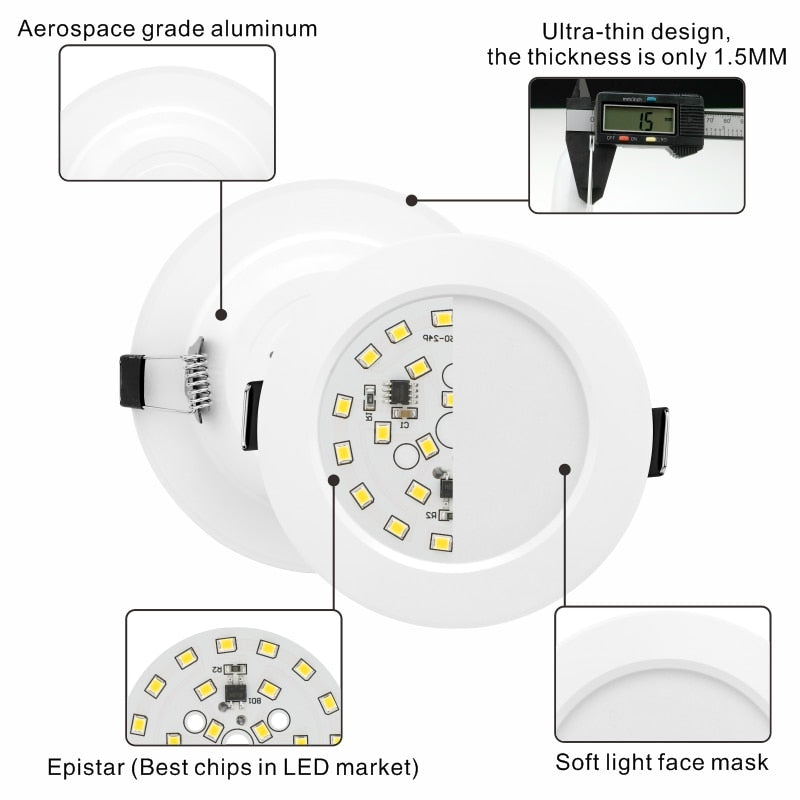 10 teile/los Led Downlight 3 Watt 5 Watt 7 Watt 9 Watt 12 Watt 15 Watt 220 V Deckeneinbauleuchte 3/4/5 zoll Runde Led Panel Down Light Scheinwerfer Beleuchtung