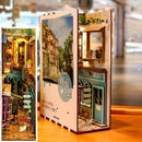 Cutebee DIY Book Nook Miniatures Shelf Insert Bookend Dollhouse Model Roombox Building Kit Wooden Bookshelf Toys Gifts 3D House