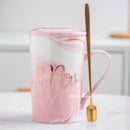 FSILE Marble Pattern Cup Gold Rim Mug Gift Box Set Coffee Cup  Couple Women Cup Flamingo Cup Ceramic with Hand Ceremony
