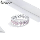 Bamoer S925 Sterling Silver Pink Wreath Finger Ring for Women Birthday Valentine&