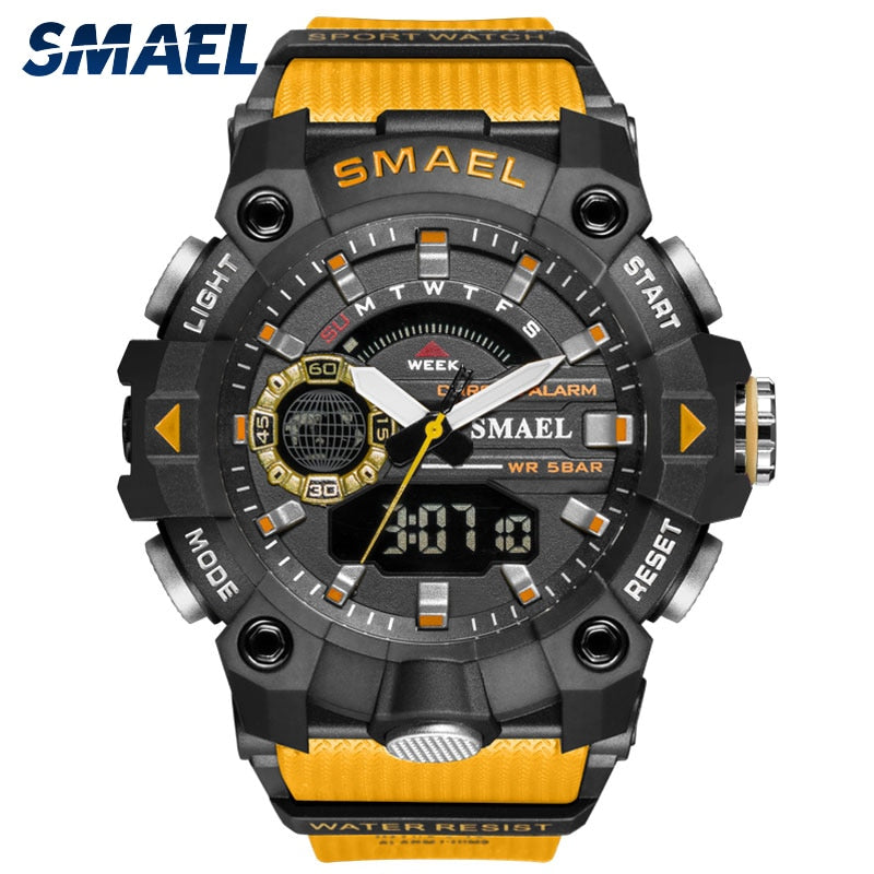 Relojes deportivos SMAEL a la moda para hombre, resistente a los golpes, 50M, resistente al agua, reloj de pulsera LED con alarma, cronómetro, relojes militares para hombre 8040