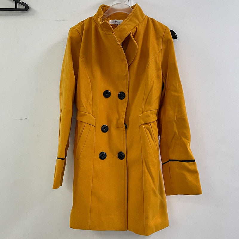 FTLZZ, abrigo largo cálido de mezcla de lana para mujer, abrigo de lana ajustado con solapa para mujer, ropa de abrigo de Cachemira para Otoño e Invierno