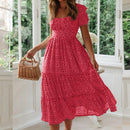 Vestidos Vintage Vintage Print Puff Sleeve Sommer Strand süße Kleider Casual Square Kragen Blumen Maxi langes Kleid 2022 festa