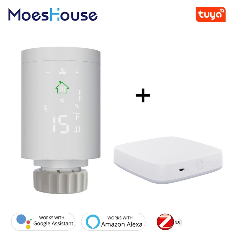 Moes ZigBee3.0 Radiator Actuator Programmable Thermostatic Valve Tuya Temperature Controller 2MQTT Alexa Google Voice Smart App