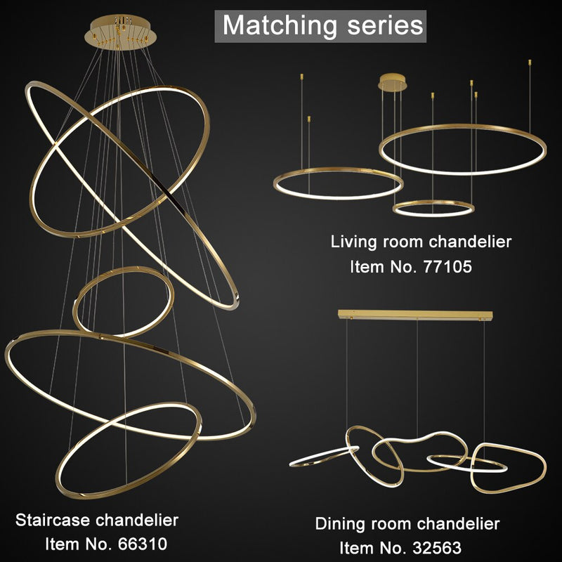 Modern ring led chandelier for staircase luxury living room gold hanging light fixture long villa hallway lobby decor hang lamp