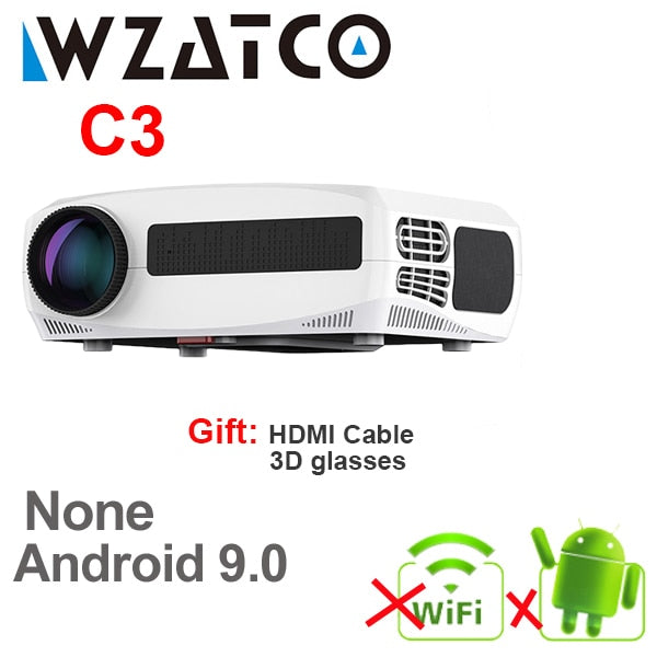 WZATCO C3 LED Projektor Android 10.0 WIFI Full HD 1080P 300 Zoll Großbildprojektor Heimkino Smart Video Beamer
