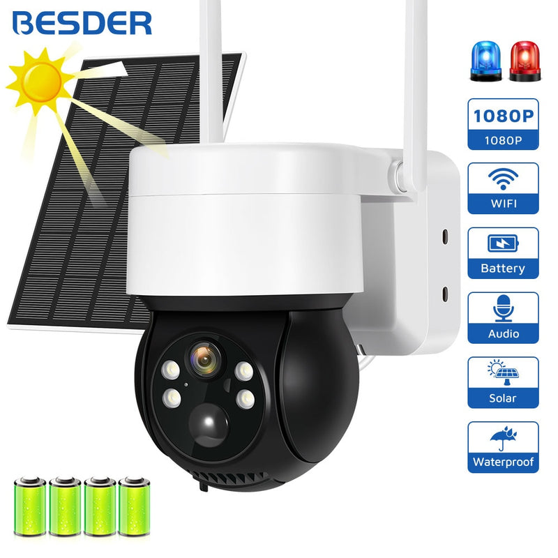 1080P WiFi Solar Camera Outdoor Night Vision PTZ IP Camera With Solar Panel Recharge Battery 2MP CCTV Video Surveillance Cameras