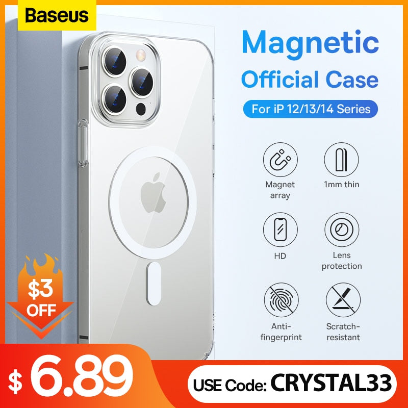 Baseus Transparent Magnetic Phone Case for iPhone 14 13 12 11 Pro Max Wireless Charging Cover For iPhone13 12Pro Max Magnet Case